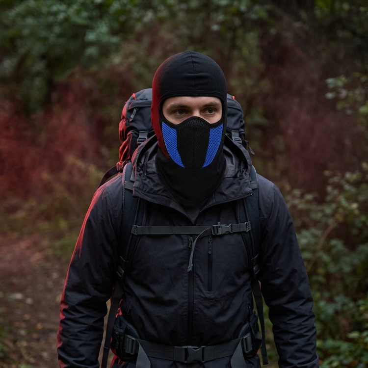 Cagoule bleue portée en randonnée