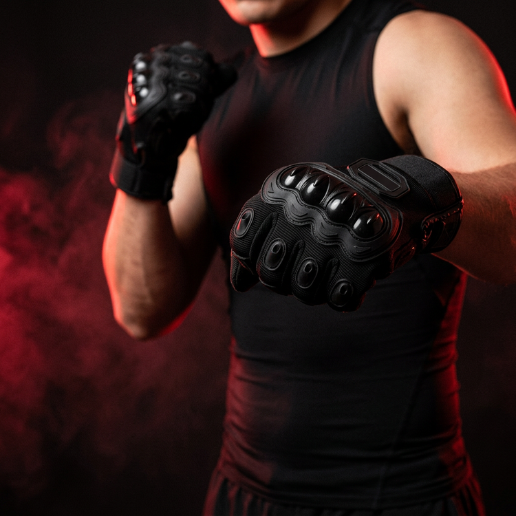 Gants noirs en posture d’entraînement