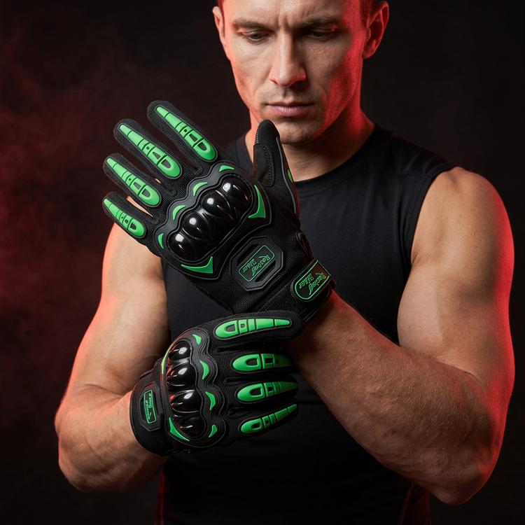 Gants verts, ajustement au poignet