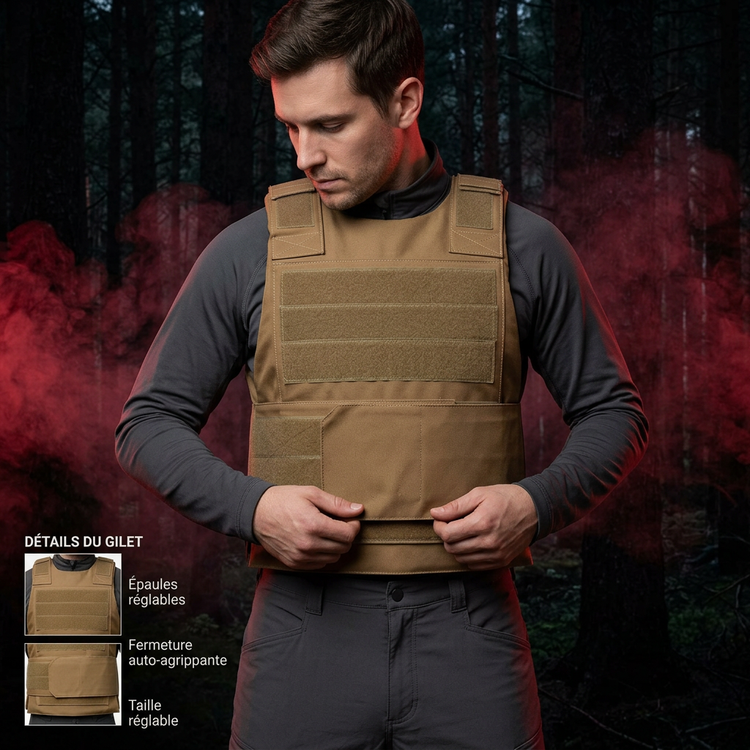 Gilet beige, vue de trois quarts