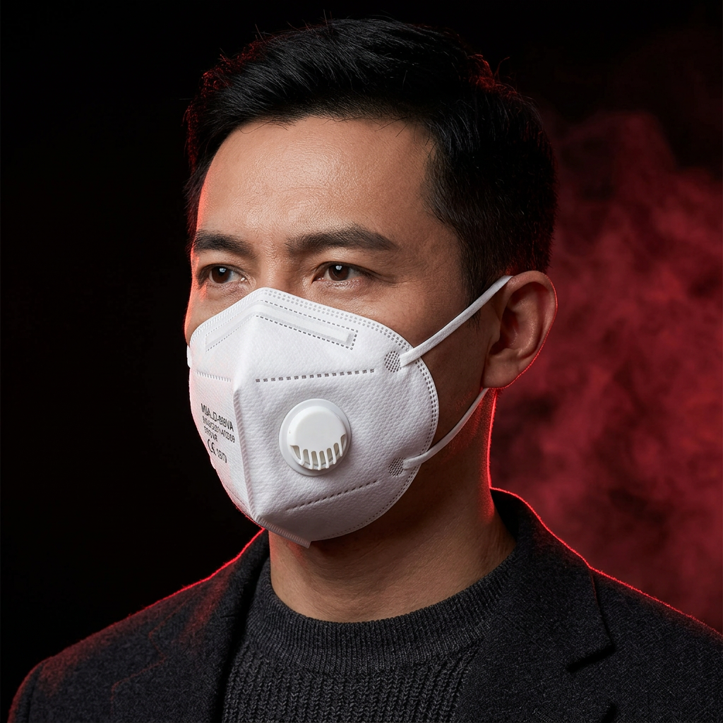 Homme portant le masque avec valve