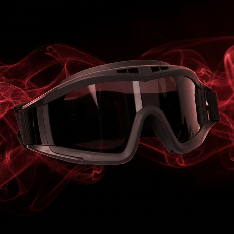 Lunettes noires, fond rouge et noir