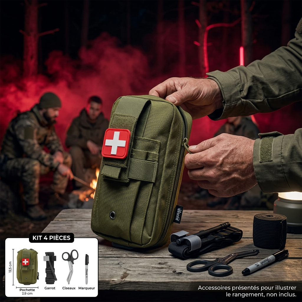 Pochette kaki au campement